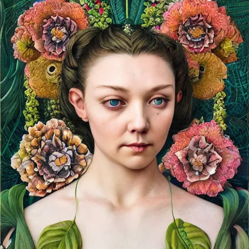 Prompt: margaery tyrell, exterior botanical garden, portrait face, colorful, frantisek kupka, intricate, miles johnston, kuroda seiki, cynical realism, ozabu, john william godward, painterly, yoshitaka amano, moebius, miles johnston, louise zhang, james jean, mark ryden lowbrow pop surrealism art style