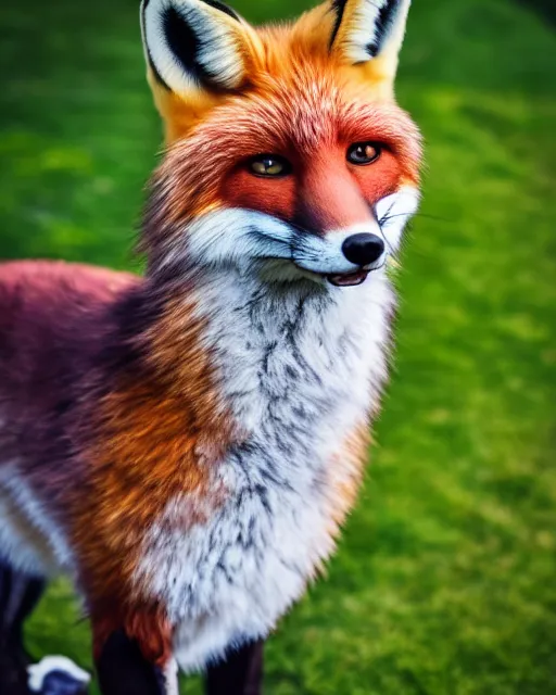 Image similar to portrait photo headshot still of a fursuit, fox, 8 k, 8 5 mm f 1. 8, fursuit