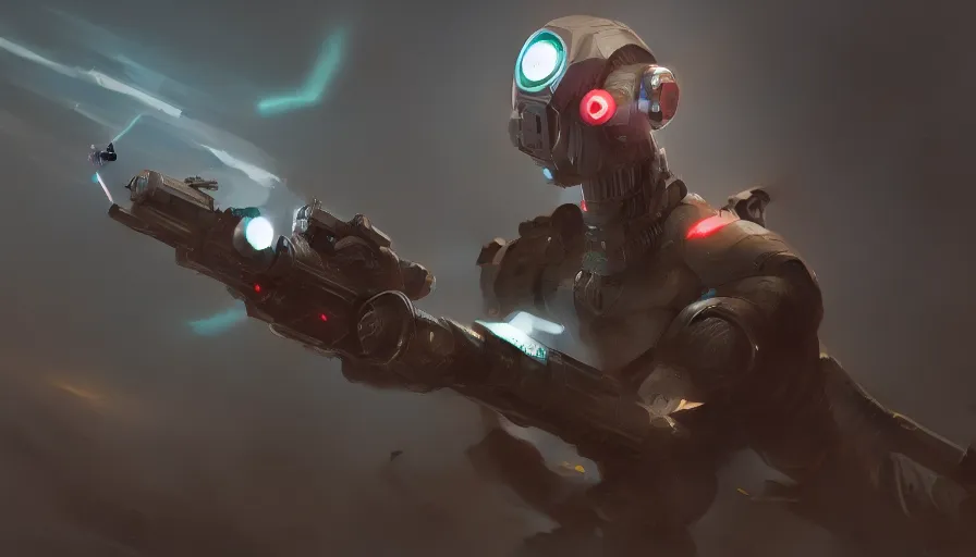 Prompt: cyborg with laser gun, very long shot, enviroment, extremely detailed, jama jurabaev, greg rutkowski, greig fraser, roger deakins, shaddy safadi, feng shu, neil blevins, trending on artstation, high quality, brush stroke