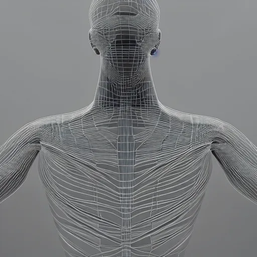 Image similar to beautiful abstract human bodies intertwined, wireframe, perfect topology, 3 d model, 3 d mesh, gradients, atmospheric lighting, octane render