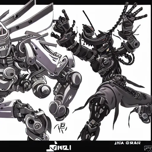 Image similar to Detailed epic drawing of a robot ninja, Overwatch, official art