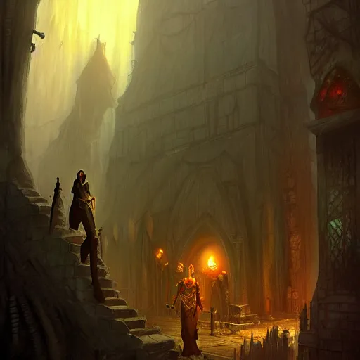 Prompt: adventure game npc by Marc simonetti, dark fantasy vampire world, inspired by Diablo concept art