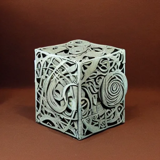 Prompt: intricate art nouveau sculpture companion - cube!!!!!!!!!!!!!!!!! companion - cube!!!!!!!!!!!!!!!!!