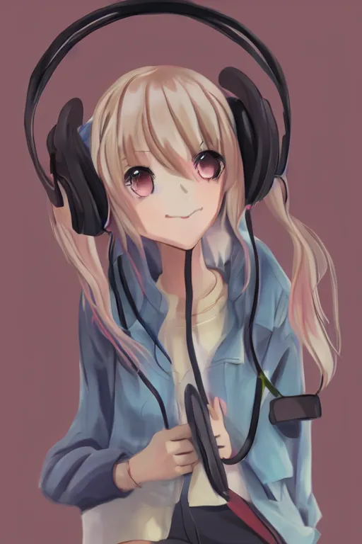 Image similar to an anime girl listening to music on headphones, candy pastel, backlighting, trending on pixiv, digital art, by kawacy