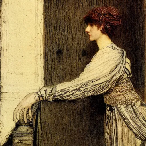 Prompt: ink and water portrait of a woman by lawrence alma - tadema