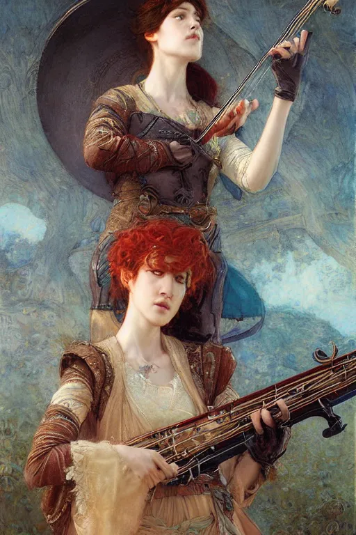 Image similar to a female bard by Edgar Maxence and Ross Tran and Michael Whelan