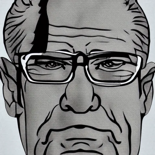 Image similar to hank hill from king of the hill, drawing in style of escher, by escher, black and white, hyperrealistic