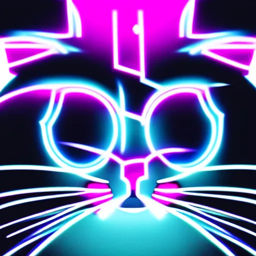 Image similar to cat head outline, portrait, vaporwave, synthwave, neon, vector graphics, cinematic, volumetric lighting, f 8 aperture, cinematic eastman 5 3 8 4 film, lightning in background