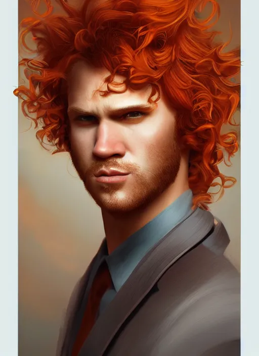 Image similar to illustration of curly orange hair men as a self portrait, smooth, unreal engine 5, octane, reflects, masterpiece artwork, ultra detailed, artgerm, as pixar film poster, digital art, trending on artstation, behance, deviantart