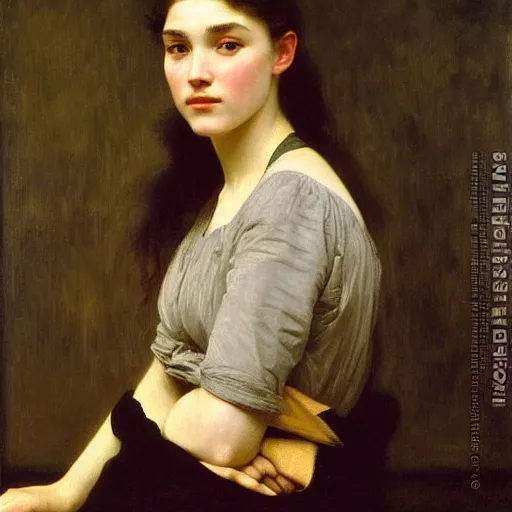 Prompt: Portrait of Florence Pugh, by William Adolphe Bouguereau, John Singer Sargent, Vermeer, serene