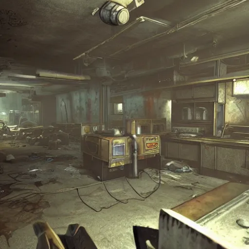 Image similar to fallout concept art vault - tec interior render grim realistic lighting unreal engine 5