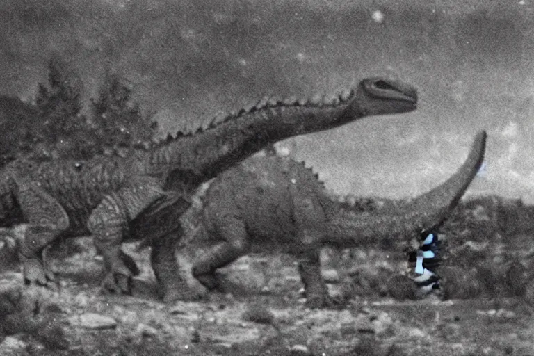 Prompt: The first picture ever taken on earth, at the time of dinosaurs, 65 million years ago