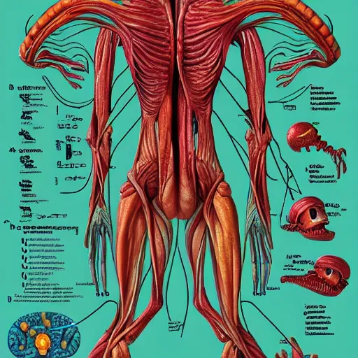 Image similar to alien anatomy Book, detailed, diagrams, high definition illustration