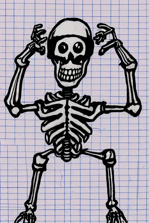 Image similar to silly drawing of a half life 2 skeleton with a headcrab on top of graph paper