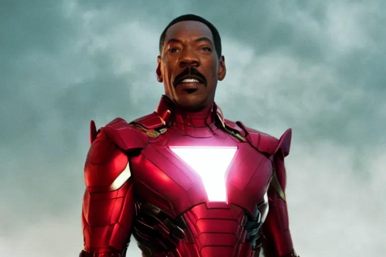 Image similar to a still of eddie murphy as an avenger, marvel superhero, cinematic lighting