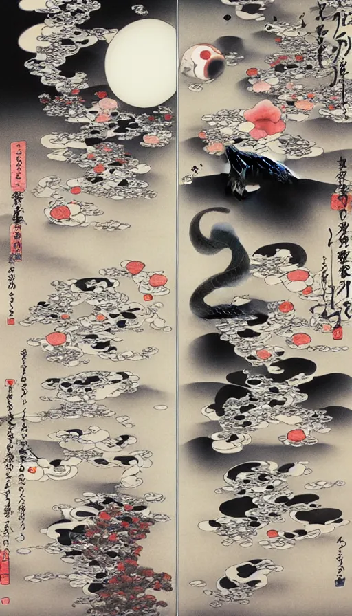 Image similar to the two complementary forces that make up all aspects and phenomena of life, by Yoshitaka Amano,