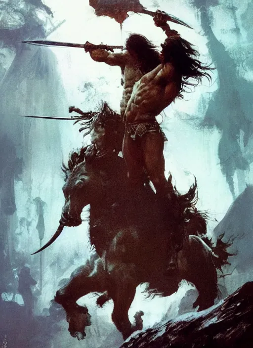 Image similar to conan the barbarian, intricate, elegant, highly detailed, vivid colors, john park, frazetta, sparth, ruan jia, jeffrey catherine jones