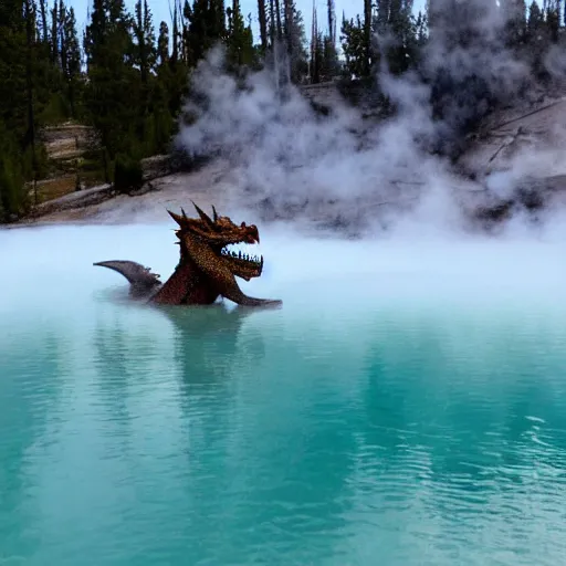 Image similar to a dragon emerging from a hotspring, photograph captured at yellowstone national park