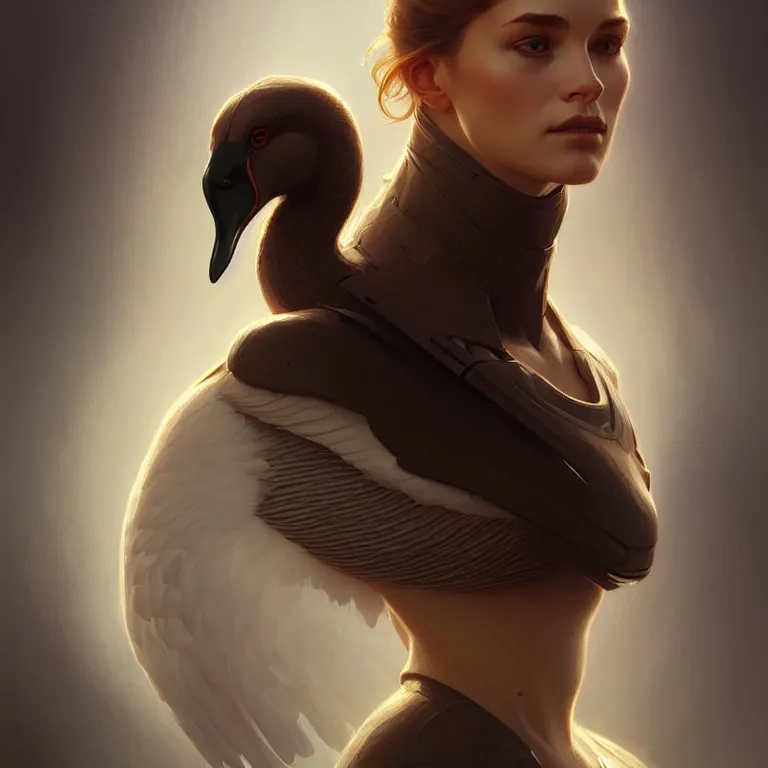 Image similar to anthromorphic goose girl portrait, sci - fi face, elegant, highly detailed, digital painting, artstation, concept art, smooth, sharp focus, illustration, art by artgerm and greg rutkowski and alphonse mucha