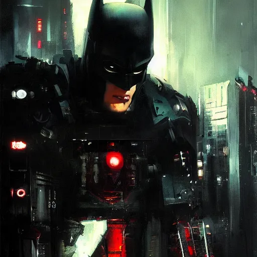 Prompt: cyberpunk robot batman painted by jeremy mann