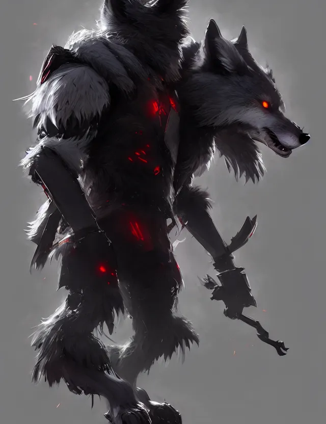 Prompt: handsome dark gray anthropomorphic wolf fursona with long red hair wearing destiny 2 armor. character design by cory loftis, fenghua zhong, ryohei hase, ismail inceoglu and ruan jia. artstation, volumetric light, detailed, photorealistic, fantasy, rendered in octane