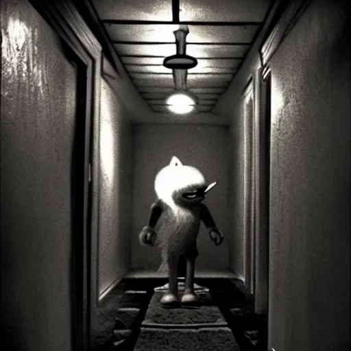 Image similar to sonic the hedgehog, creepy, horror, off - putting, dark, hallway, photo, paranormal