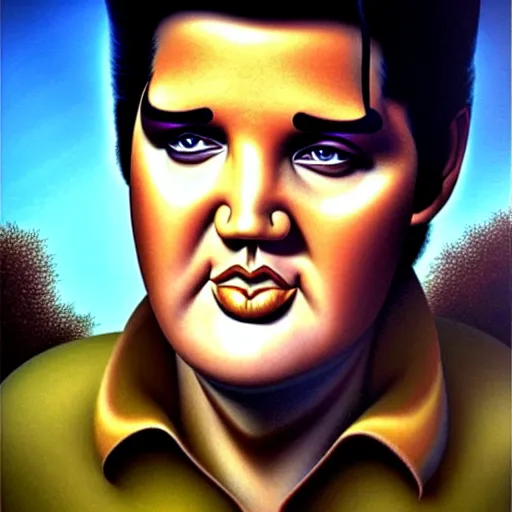 Image similar to Portrait of Elvis Presley Funny cartoonish by Gediminas Pranckevicius H 704 and Tomasz Alen Kopera, masterpiece, trending on artstation