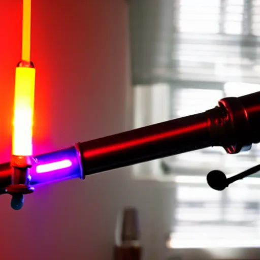 Image similar to a light saber with a lava lamp inside of it, photography