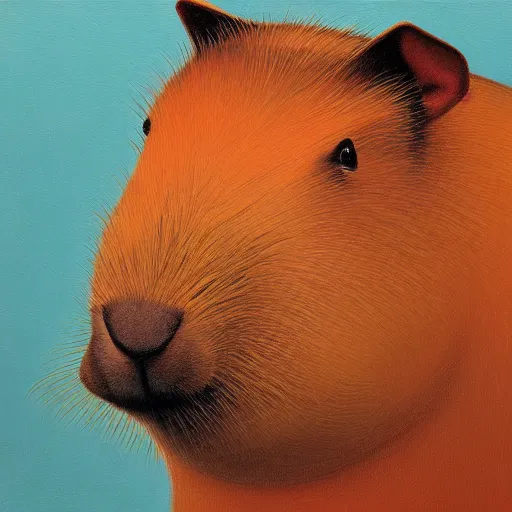 Image similar to a portrait of a capybara who is a hacker, oil painting