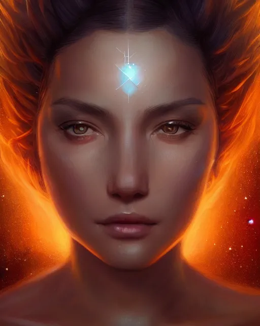 Prompt: close up portrait of a beautiful pleiadian starseed, fantasy, intricate, elegant, highly detailed, digital painting, artstation, concept art, smooth, sharp focus, illustration, by artgerm and greg rutkowski