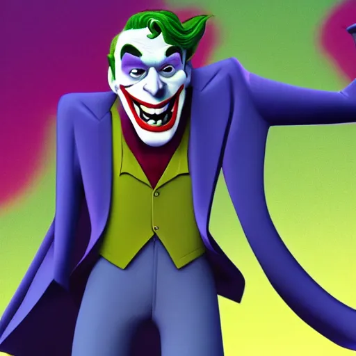 Image similar to The joker in a Pixar animated movie 4K quality