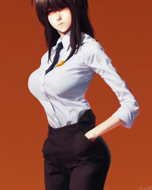 Image similar to full body shot of a beautiful waitress woman in work attire, art by saruei and guweiz and ilya kuvshinov, digital art, highly detailed, intricate, sharp focus, trending on artstation hq, deviantart, pinterest, unreal engine 5, 4 k uhd image