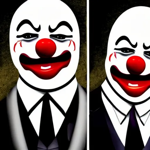 Prompt: clowns in tuxedos, politicians, photorealistic