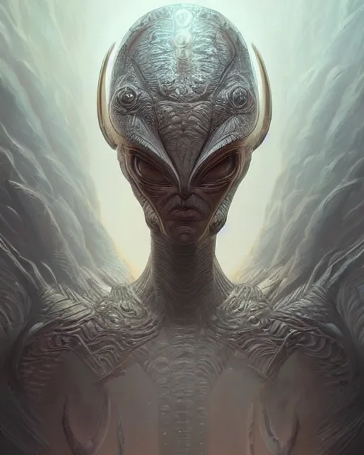 Image similar to Alien god, fantasy, intricate, elegant, highly detailed, digital painting, artstation, concept art, smooth, sharp focus, illustration, by artgerm and greg rutkowski