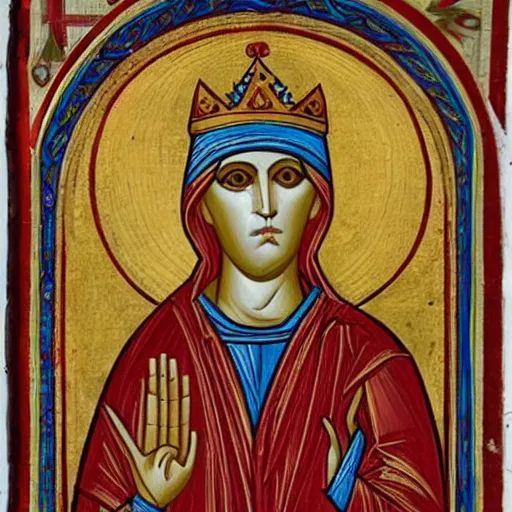 Image similar to byzantine art of a rabbit wearing a crown