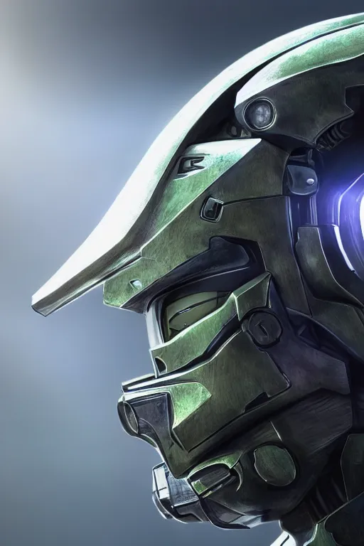 Image similar to robot ninja mask helmet halo master chief radiating a glowing aura global illumination ray tracing hdr fanart arstation by ian pesty and katarzyna da „ bek - chmiel