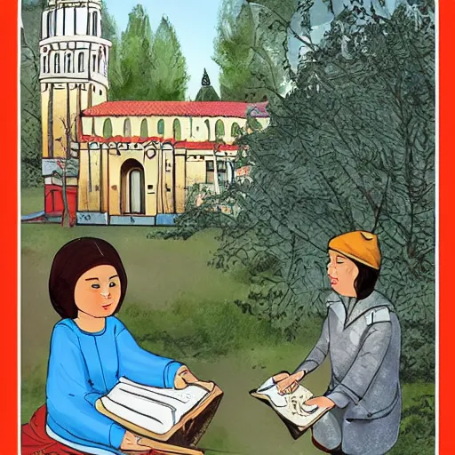 Prompt: Bishkek, storybook illustration