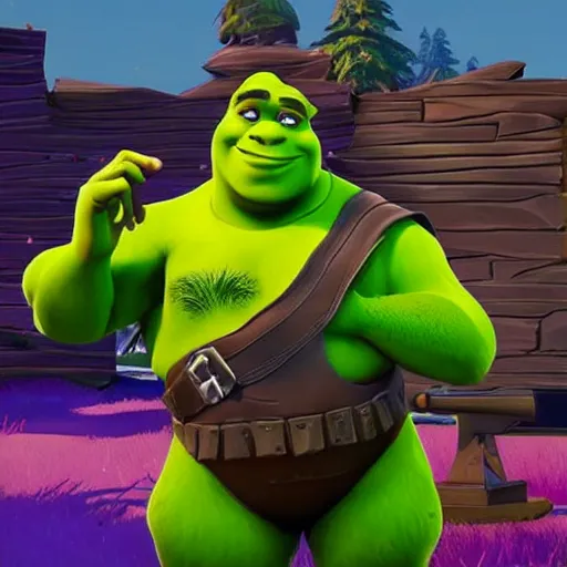 Prompt: shrek winning in fortnite