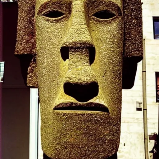 Image similar to easter island head that looks like frank zappa