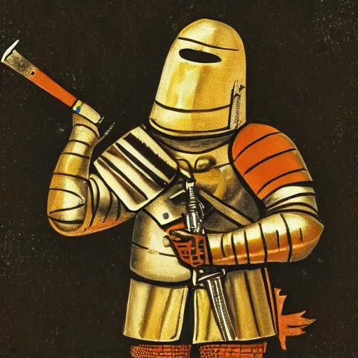 Image similar to a picture of a knight wielding a machine gun