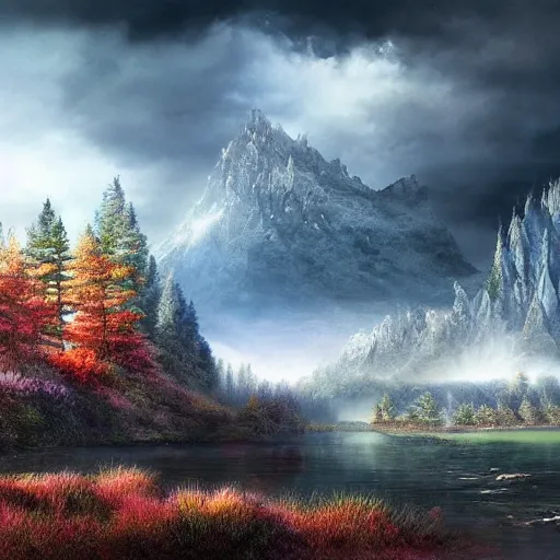 Image similar to A dream fantasy landscape, highly detailed, hyper realistic