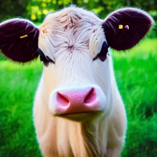 Prompt: very very very very cute chibi baby cow, portrait, pixar style, happy meadow background, cinematic lighting, award winning creature portrait photography