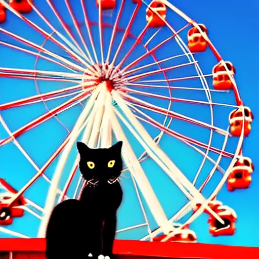 Image similar to !!! cat!!!, ( ferris wheel ), feline, sitting, riding, award winning photo