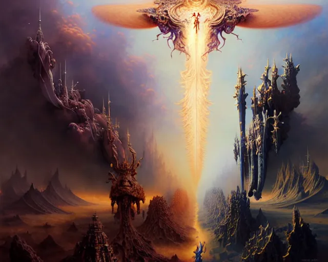 Image similar to the armies of heaven and hell, fantasy character portrait made of fractals facing each other, ultra realistic, wide angle, intricate details, the fifth element artifacts, highly detailed by peter mohrbacher, hajime sorayama, wayne barlowe, boris vallejo, aaron horkey, gaston bussiere, craig mullins