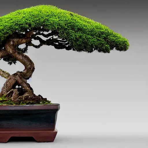 Prompt: hyperrealistic sculpture of a fossilized bronze bonsai tree, hyperrealistic dramatic colored lighting trending on artstation 8 k