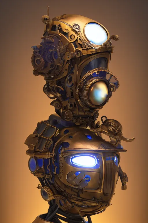 Image similar to steampunk mask minimalist fantasy art robot ninja helmet, global illumination ray tracing hdr fanart arstation by sung choi and eric pfeiffer and gabriel garza and casper konefal radiating a glowing aura