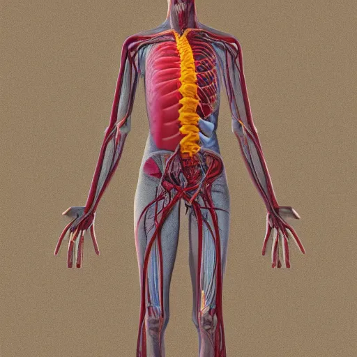 Image similar to human body without skin, nerves exposed, anatomically correct, 4k, bokeh, professional photography