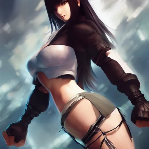 Image similar to high quality art of tifa lockhart by WLOP, rossdraws, Logan Cure, Mingchen Shen, BangkuART, sakimichan, yan gisuka, JeonSeok Lee, zeronis, Chengwei Pan on artstation