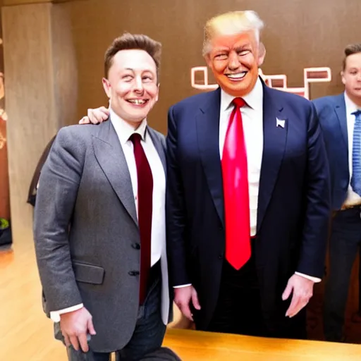 Prompt: a picture of donald trump and elon musk holding a baby