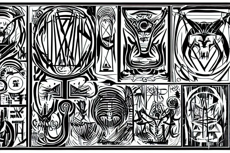 Image similar to demonic sigil diagram clean shapes by bauhaus sprite sheet, b & w, vector